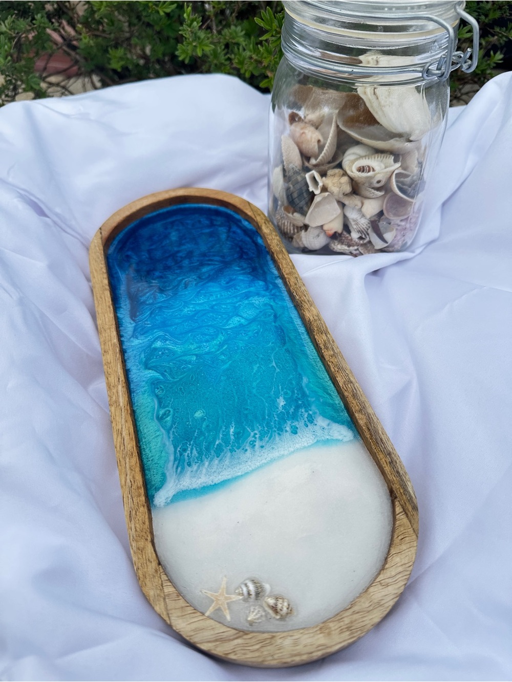 Handmade Ocean Resin Beach Tray - Blue and White